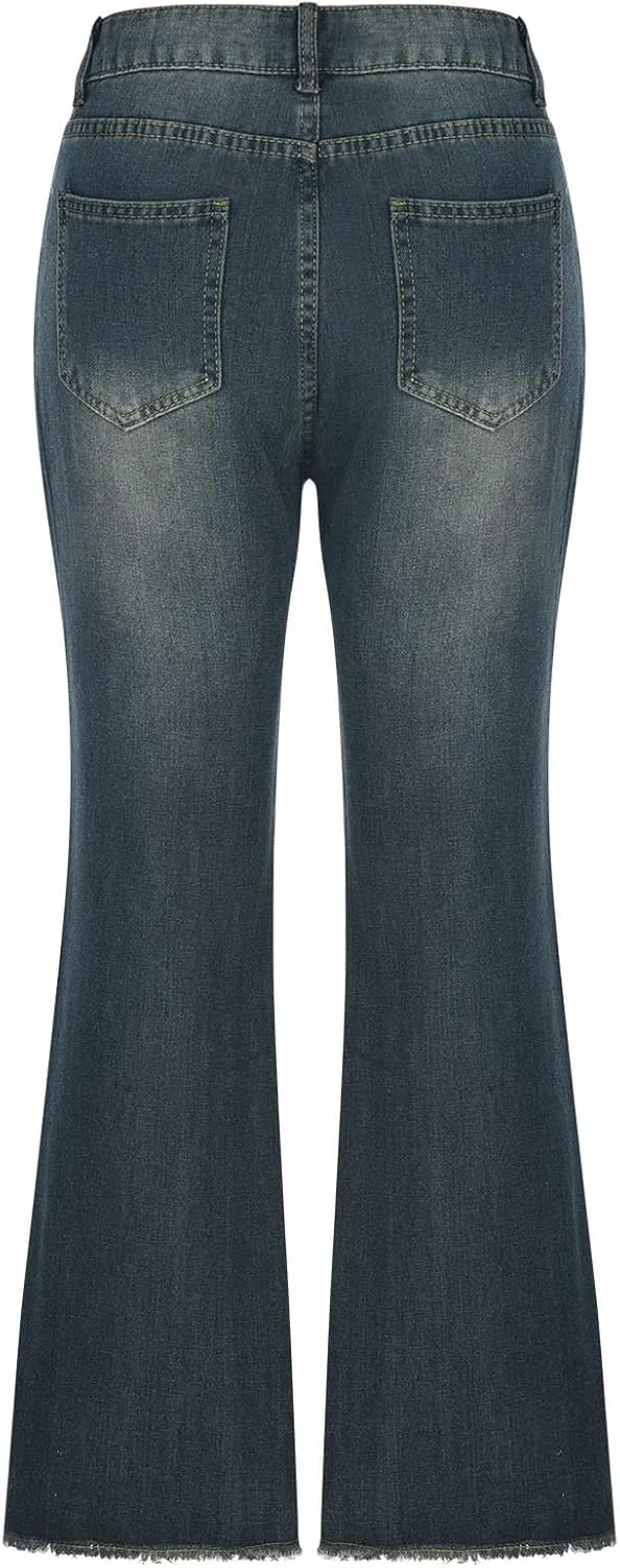 Women's Straight Leg Flared Jeans Pockets High Waisted Loose Casual Pants Outside Trendy Fashion Vintage Denim Pants
