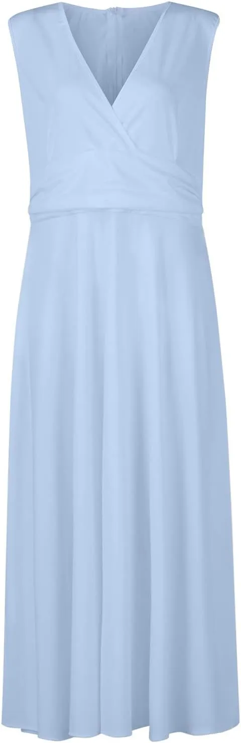 Womens Sundress Summer Floral Short Sleeve Wrap V Neck A-Line Midi Dress 2025 Elegant Flowy Beach Swing Dresses
