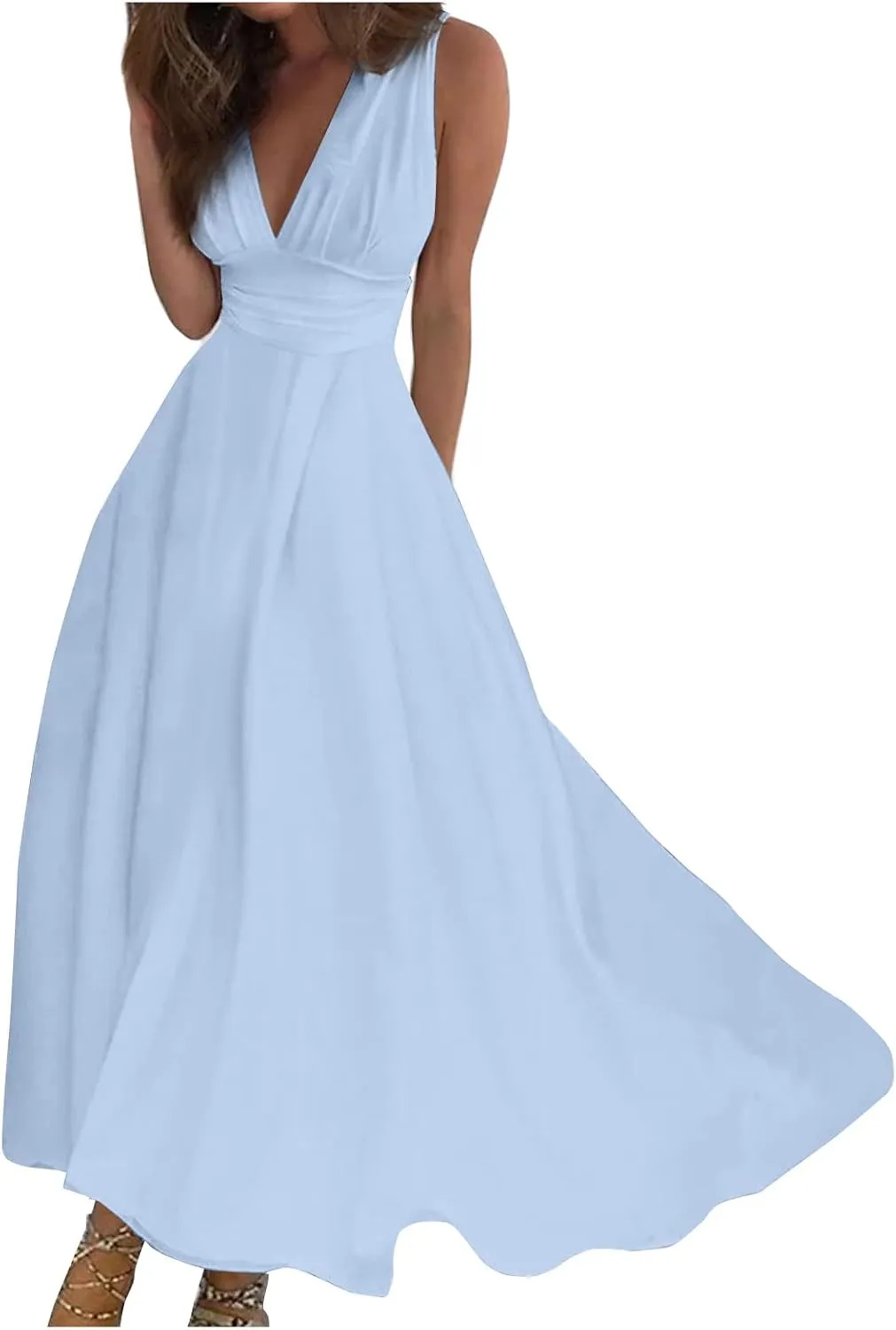 Womens Sundress Summer Floral Short Sleeve Wrap V Neck A-Line Midi Dress 2025 Elegant Flowy Beach Swing Dresses