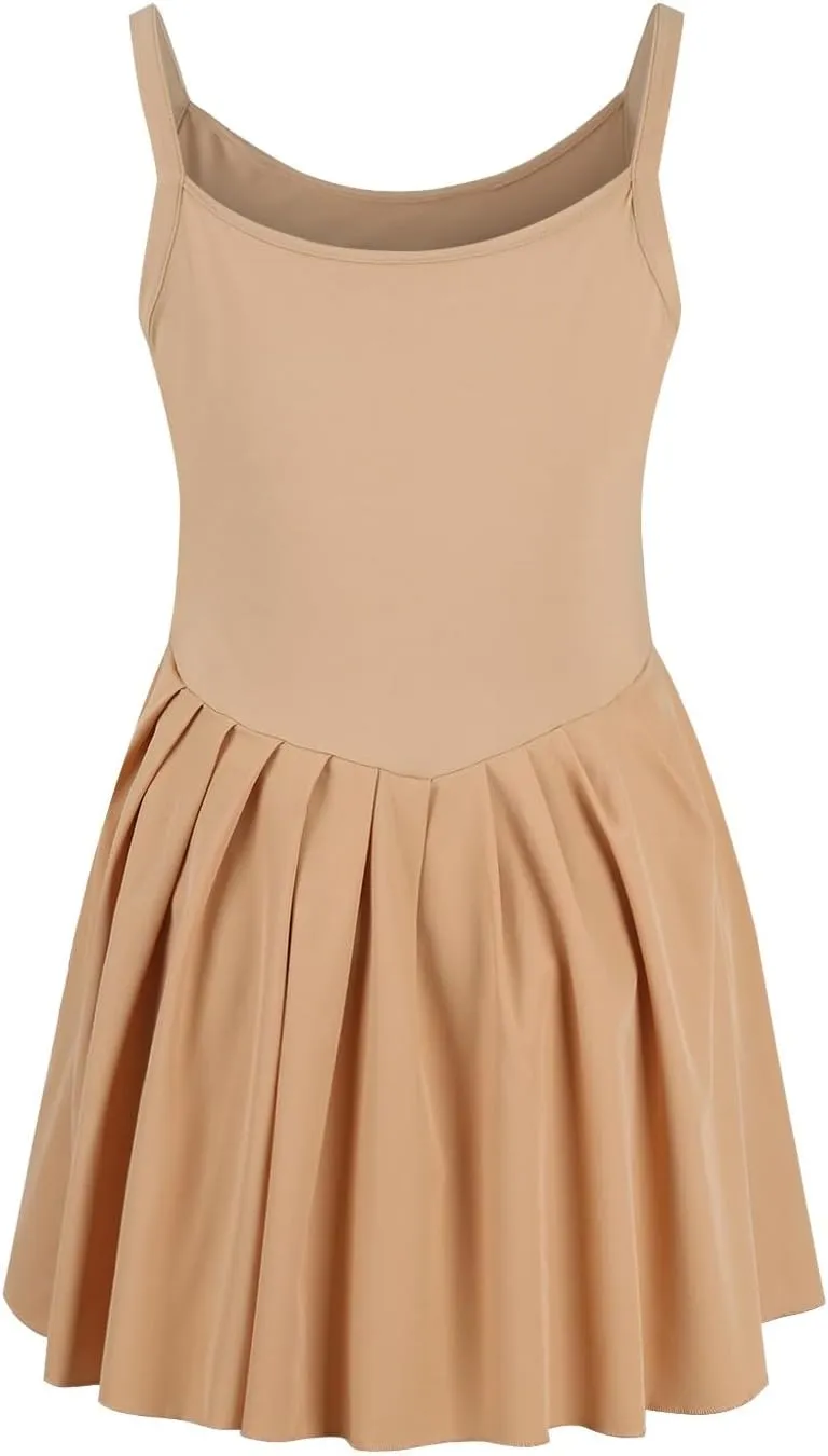Womens Tennis Dress Sleeveless Athletic Workout Dress with Built in Shorts Cute Pleated Mini Golf Romper Dresses