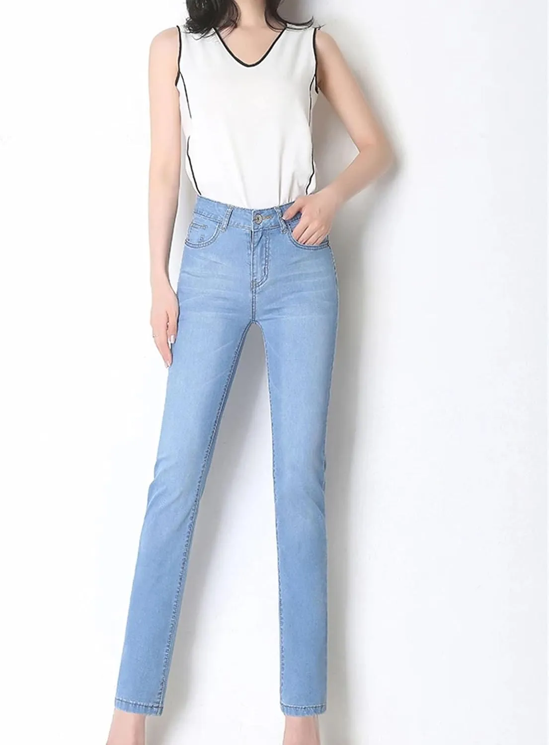 Womens Thin Skinny Jeans Straight Slimming Fit Pencil Pants Cotton Stretch Casual Denim Pants