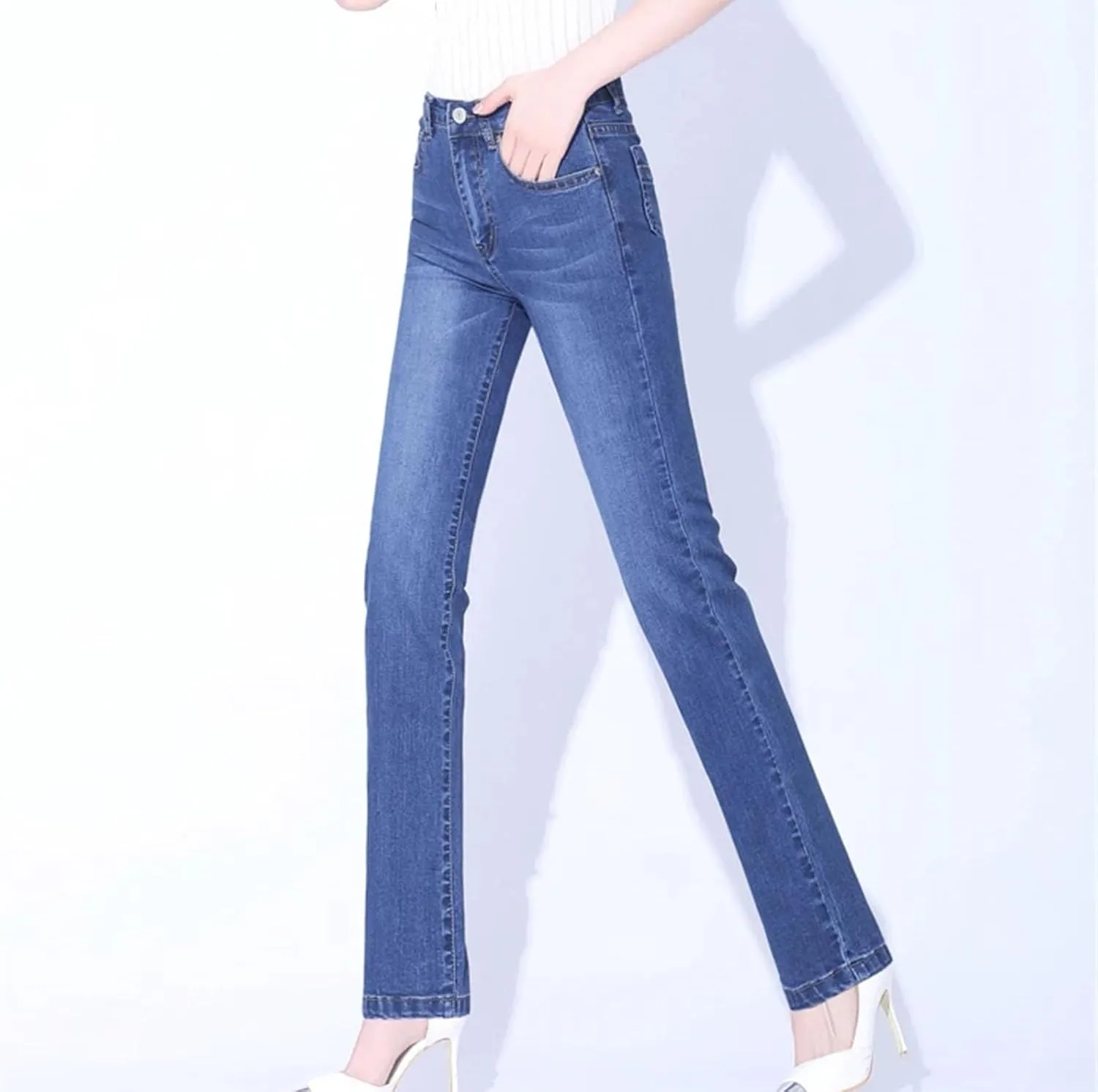 Womens Thin Skinny Jeans Straight Slimming Fit Pencil Pants Cotton Stretch Casual Denim Pants