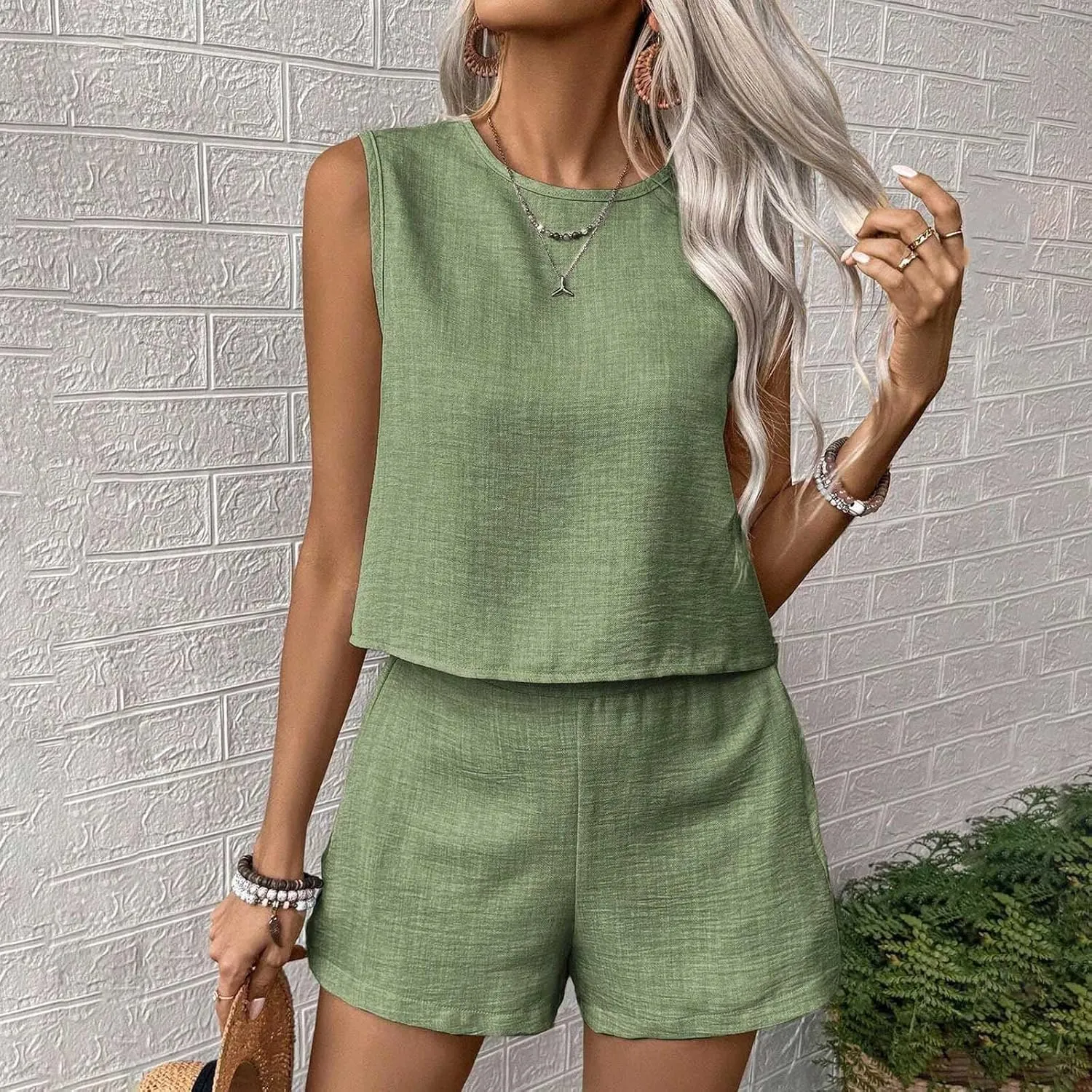 Womens Two Piece Sets Matching Lounge Sweatsuits Sleeveless Tops with Short Outfits Dressy Pants Sets Tracksuit