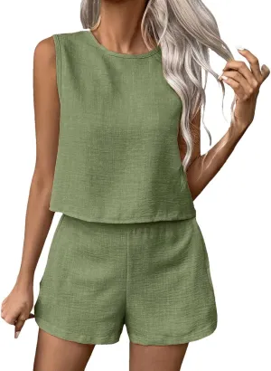Womens Two Piece Sets Matching Lounge Sweatsuits Sleeveless Tops with Short Outfits Dressy Pants Sets Tracksuit