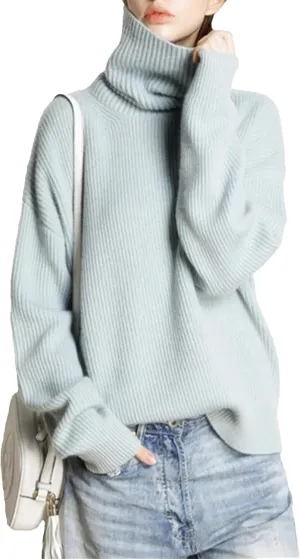 Women's Warm Wool Sweater Winter Turtlenecks Casual Loose Oversized Knitted Pullover Sweaters Top