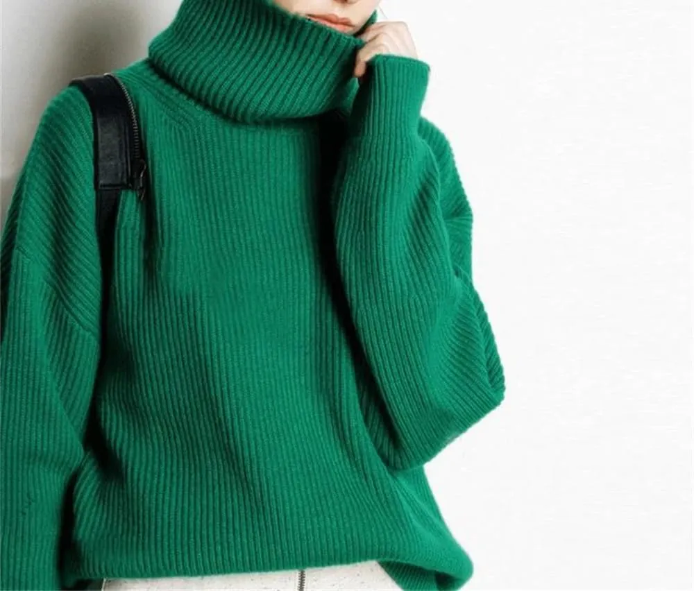 Women's Warm Wool Sweater Winter Turtlenecks Casual Loose Oversized Knitted Pullover Sweaters Top