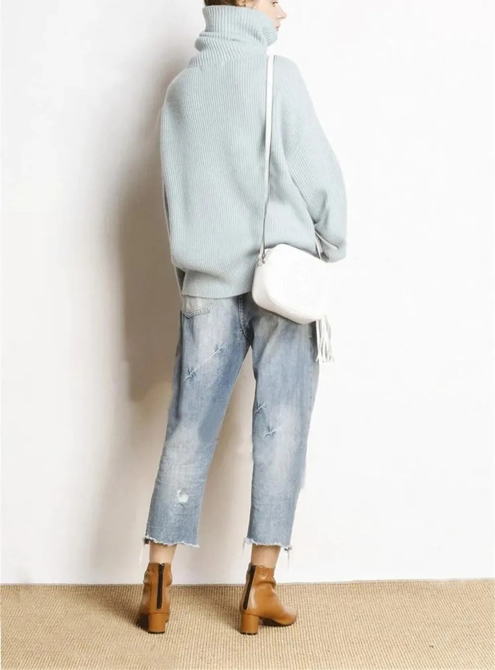 Women's Warm Wool Sweater Winter Turtlenecks Casual Loose Oversized Knitted Pullover Sweaters Top