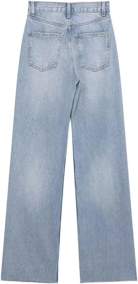 Women's Wide Leg Jeans Mid Waist Loose Straight Leg Soft Comfortable Jeans