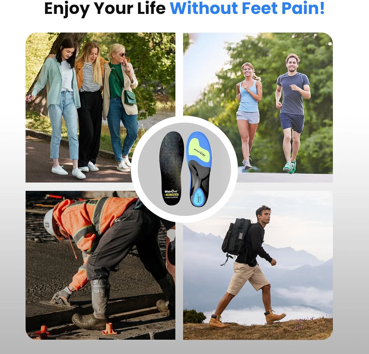 Work Boot Insoles Plantar Fasciitis - Welnove Heavy Duty Inserts for Pain Fatigue Relief, Standing All Day - High Arch Support Shoe Insoles Orthotic for Flat Feet, Achilles Tendonitis, Men Women (L)