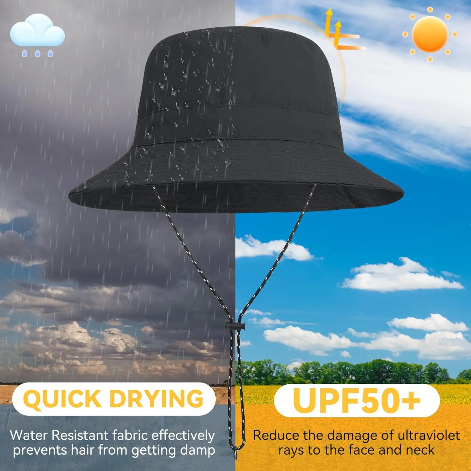 Zando Upf50  Sun Hats for Men Waterproof Bucket Hat - UV Protection Adjustable Packable Hiking Fishing Camping Golf Safari