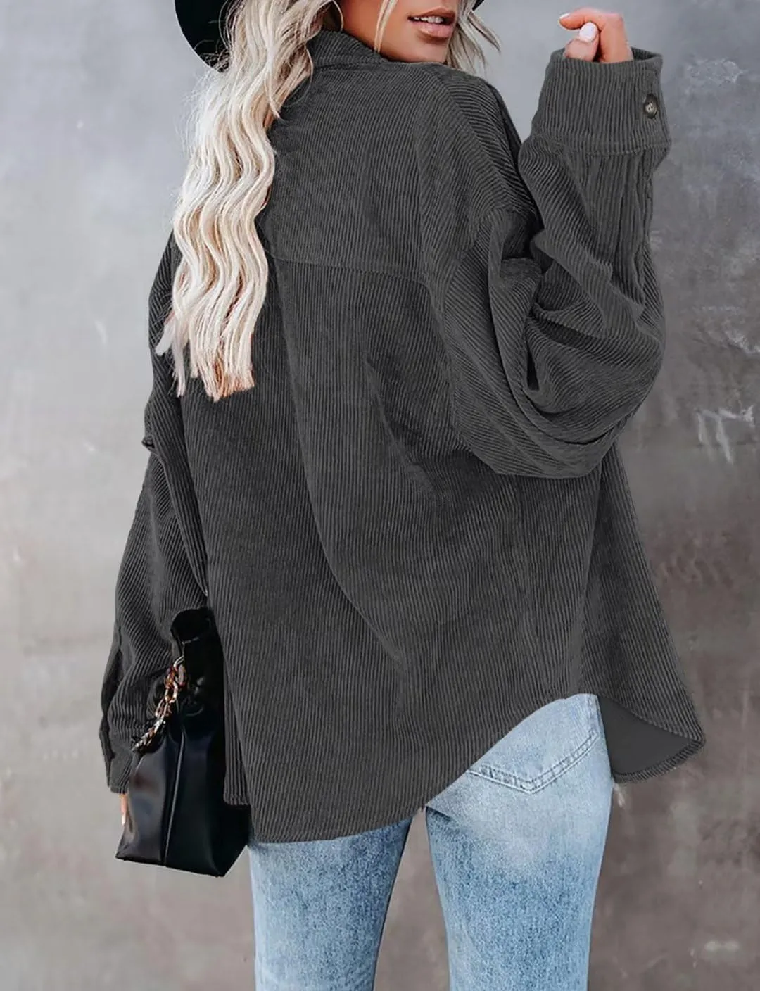 ZOLUCKY Womens Shackets Jacket Plus Size Long Sleeve Button Down Shirts Blouses Tops