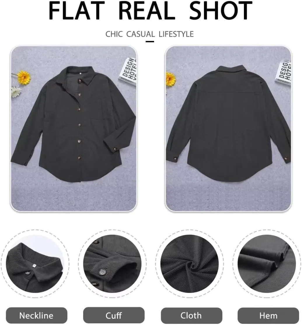 ZOLUCKY Womens Shackets Jacket Plus Size Long Sleeve Button Down Shirts Blouses Tops